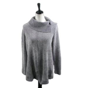 Liz Claiborne Light Gray Chenille Cowl Neck Tunic Sweater Size Large